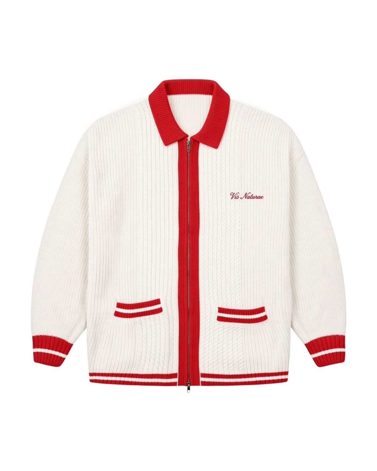 Clubhouse Knit Jacket in Ecru / Red