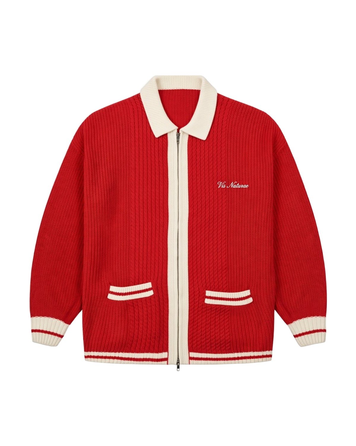 Clubhouse Knit Jacket in Red / Ecru