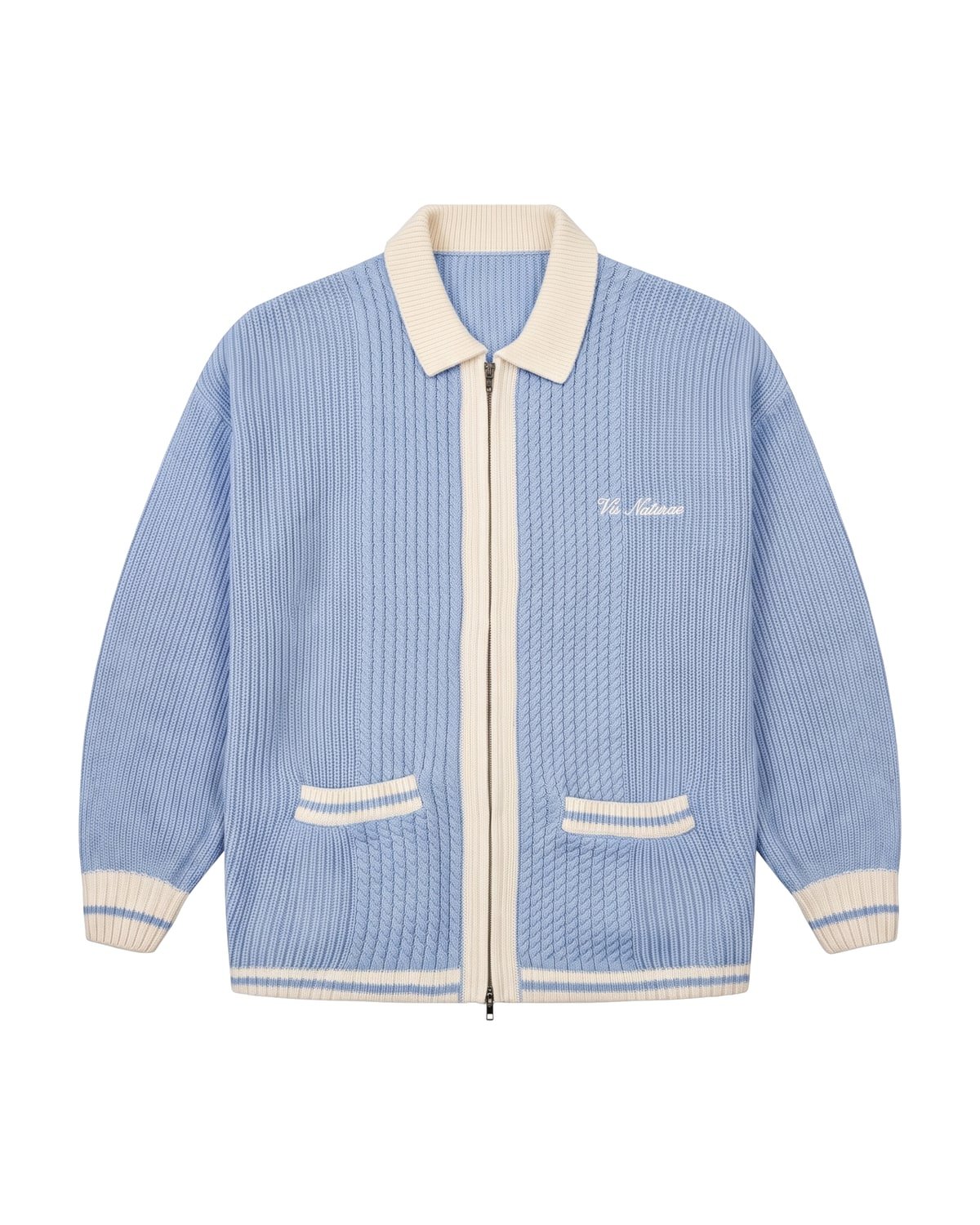 Clubhouse Knit Jacket in Sky / Ecru