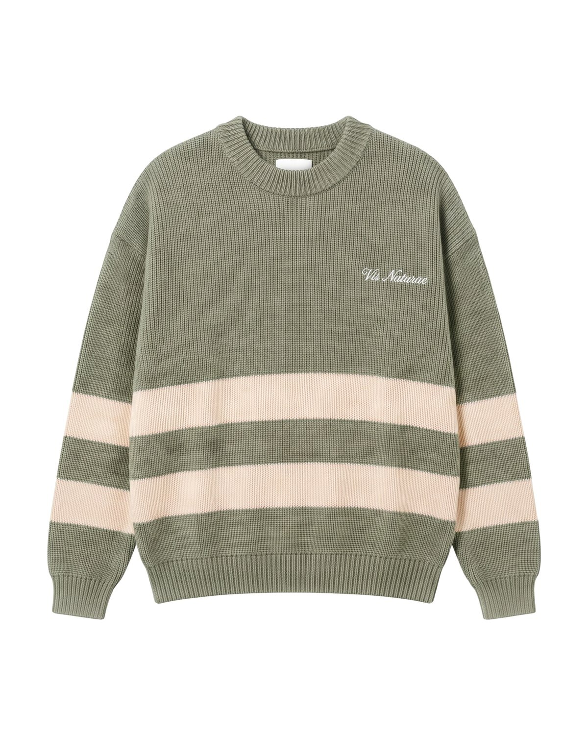 Mooring Stripe Crew in Sage / Ecru